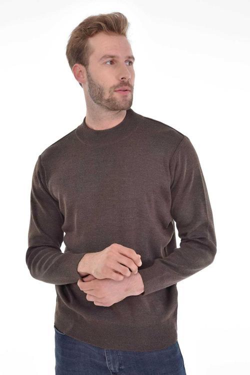 Erkek Yarım Balıkçı Çelik Örgü Triko Kazak 4241B Kahverengi