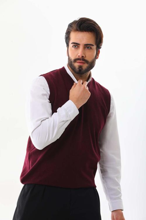 Erkek V Yaka Yün Süveter 0108 Bordo