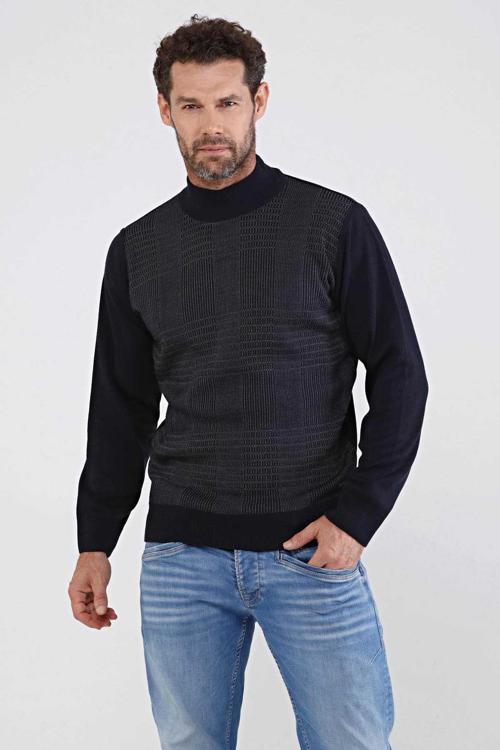 Erkek Yarım Balıkçı Çelik Örgü Triko Kazak 4603B Lacivert