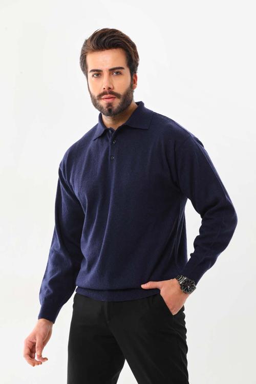 Erkek Polo Yaka Yün Kazak 4135 Lacivert