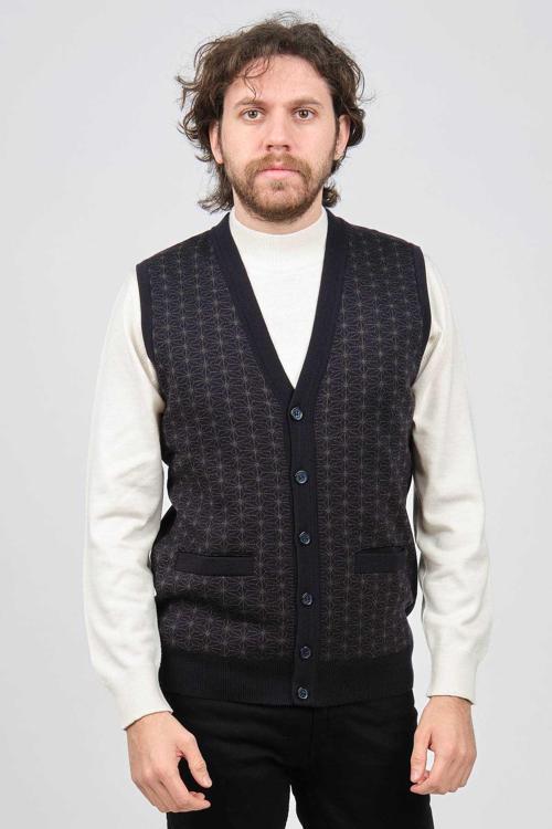 Erkek Cep Detaylı Düğmeli Desenli Yelek 6091732 Lacivert