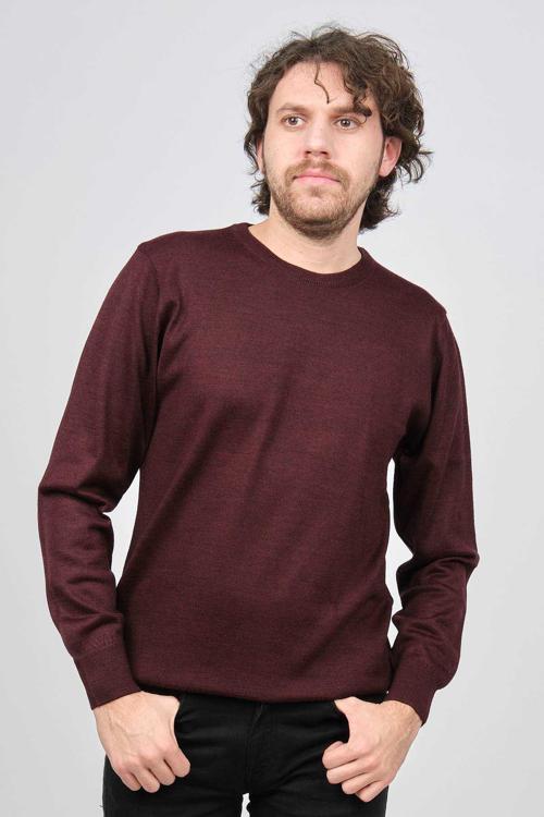 Erkek Yuvarlak Yaka Yün Kazak 6090005 Bordo