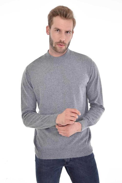 Erkek Yarım Balıkçı Çelik Örgü Triko Kazak 4241B Gri