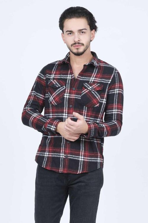 Erkek Kapak Cep Detaylı Oduncu Gömlek 20732566 Bordo