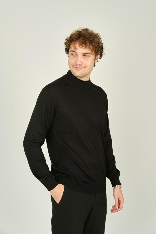 Erkek Yarım Balıkçı Yaka Yün Kazak 0004 Siyah