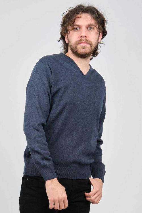 Erkek V Yaka Düz Kazak 6091026 Indigo