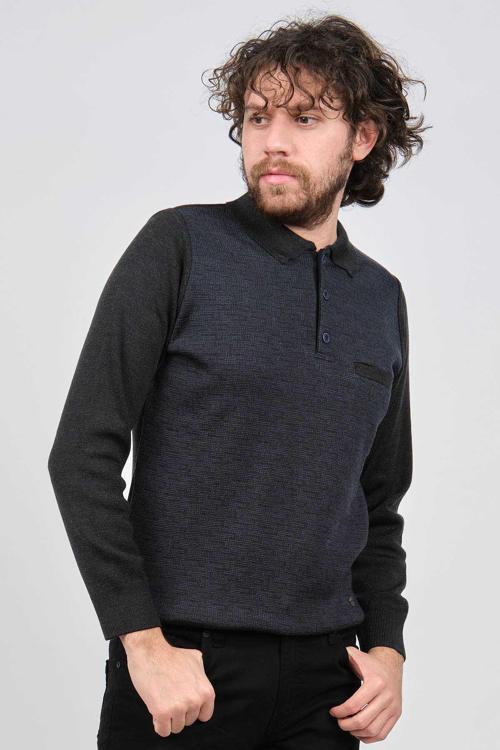 Erkek Cep Detaylı Polo Yaka Desenli Kazak 42544230 M. Lacivert