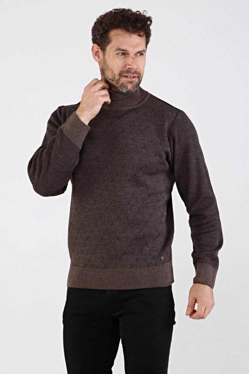 Erkek Tam Balıkçı Yaka Triko Kazak 4604E Kahverengi