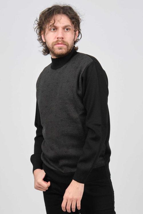 Erkek Yarım Balıkçı Desenli Yün Kazak 6091744 Siyah