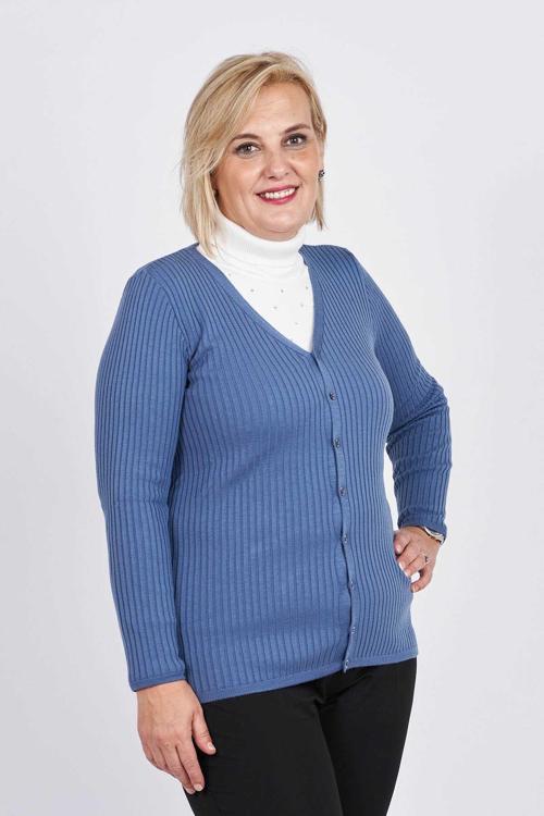 Triko Kadın Düğmeli V Yaka Hırka 3997258 Mavi