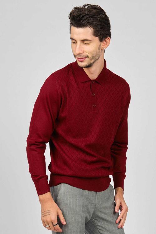 Erkek Baklava Desenli Yün Kazak 4536034 Bordo