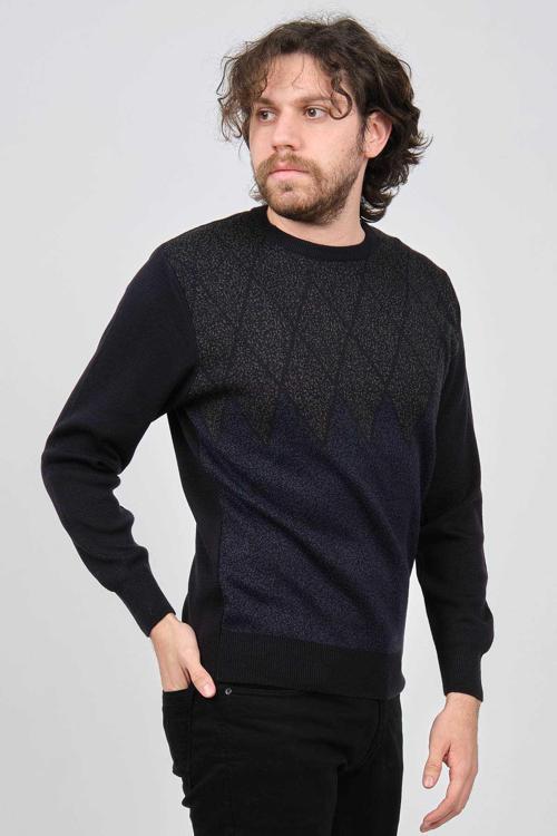 Erkek Bisiklet Yaka Desenli Kazak 6091805 Lacivert