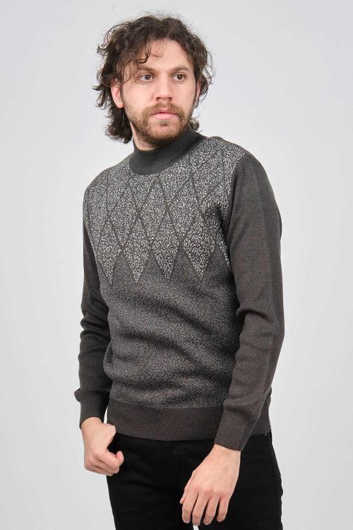 Erkek Yarım Balıkçı Yaka Desenli Kazak 6091804 Füme