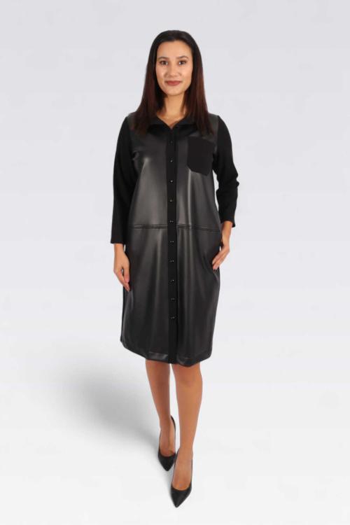 Kadın Deri Detaylı Elbise 40398 Siyah