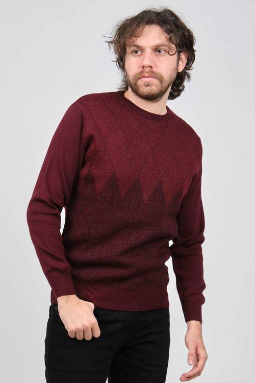 Erkek Bisiklet Yaka Desenli Kazak 6091805 Bordo