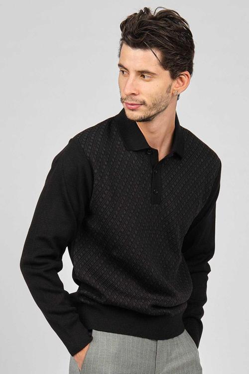 Erkek Desenli Yün Kazak 4358134 Siyah