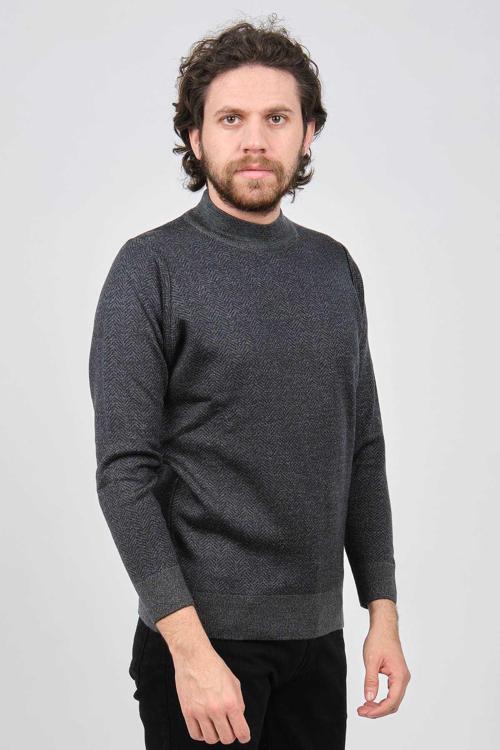 Erkek Yarım Balıkçı Yaka Desenli Kazak 42564220 M. Lacivert