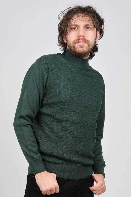 Erkek Yarım Balıkçı Desenli Kazak 4537200 Yeşil