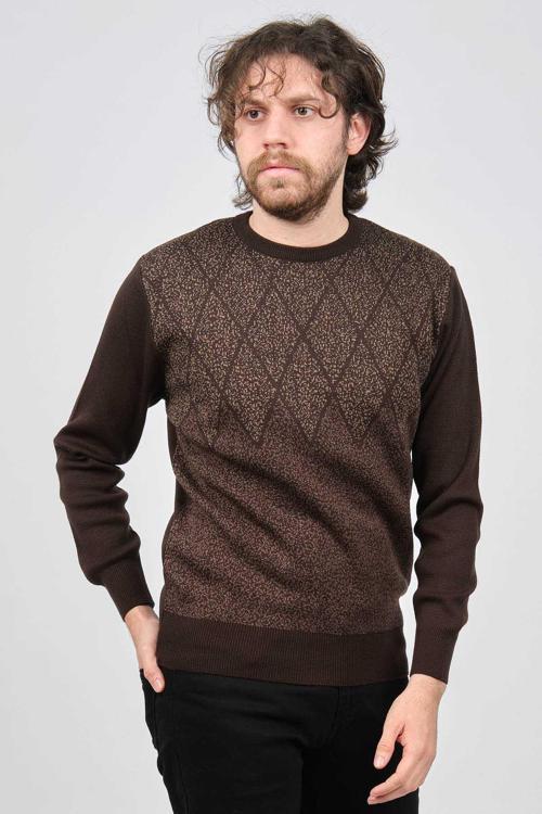 Erkek Bisiklet Yaka Desenli Kazak 6091805 Kahverengi