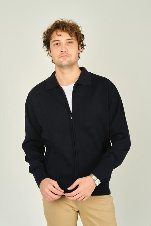 Erkek Fermuarlı Çift Cepli Triko Yün Mont 0103 Lacivert