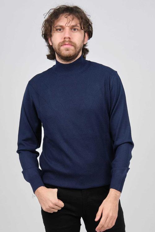 Erkek Yarım Balıkçı Desenli Kazak 4537200 Indigo