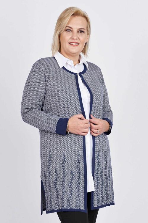 Triko Kadın Çiçekli Nakış Detaylı Desenli Hırka 3998202 Lacivert