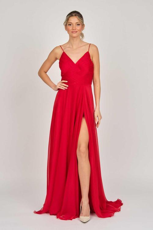 Kadın Derin Yırtmaçlı Uzun Abiye Elbise 5437824 Kırmızı