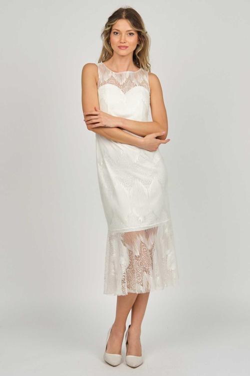 Kadın Dantelli Desenli Kısa Abiye Elbise 58156759 Beyaz