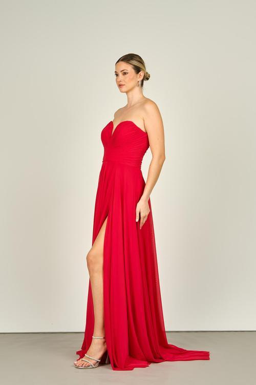 Kadın Straplez Uzun Abiye Elbise 5437021 Kırmızı