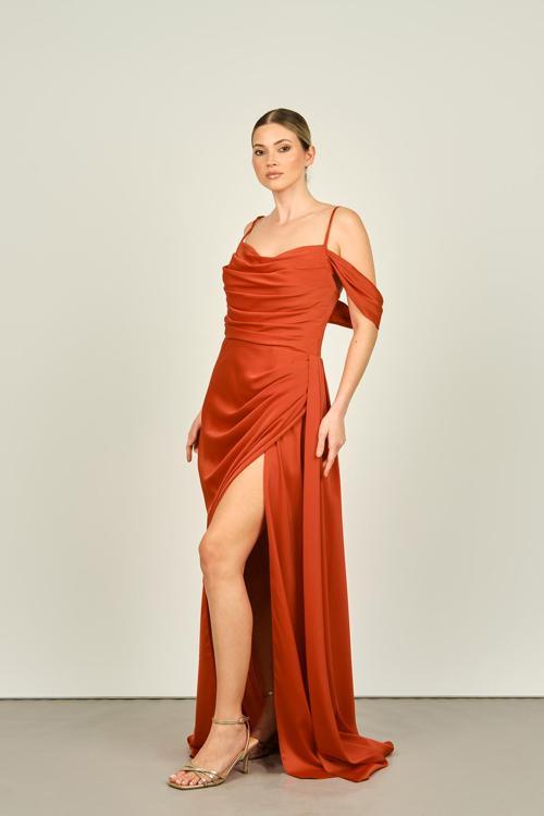 Kadın İp Askılı Uzun Abiye Elbise 0992449 Şeftali