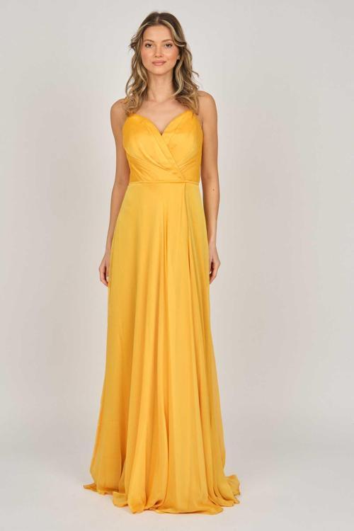 Kadın Askılı Şifon Abiye Elbise 5437817 Safran