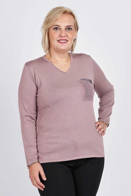 Triko Kadın Taşlı Cep Detaylı Kazak 3998217 Pudra