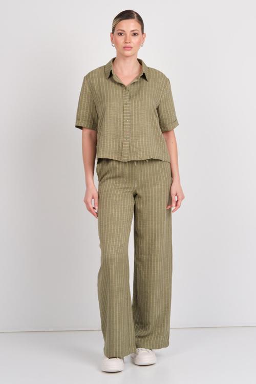 Kadın Jdypower Çizgili Kısa Kollu Gömlek 15347235 Haki