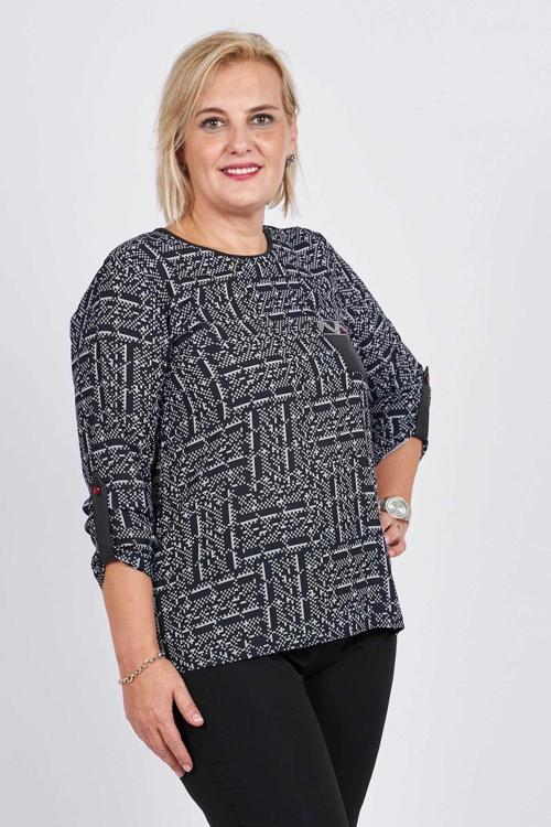Kadın Cep Detaylı Desenli Bluz 3320238 Siyah