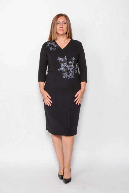 Kadın Büyük Beden İthal Nakış Aplike İşlemeli Abiye Elbise 4205 Siyah