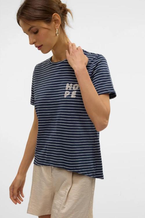 Kadın Vmsımone Kısa Kollu %100 Pamuk T-Shirt 10328170 Lacivert