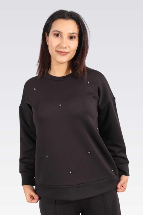 Kadın Boncuk Detaylı Sweatshirt 10418 Siyah