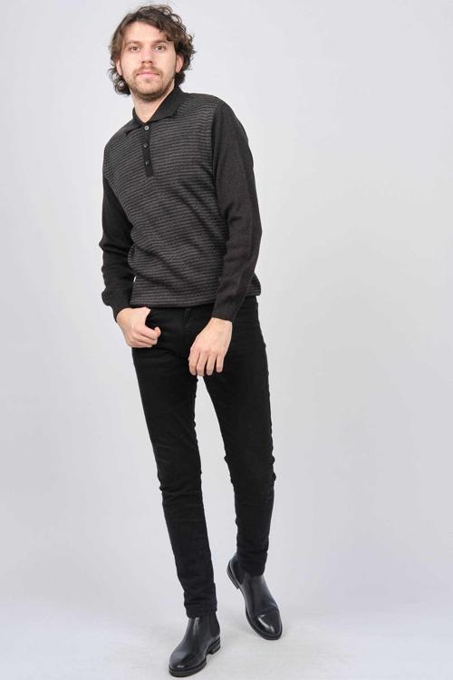 Erkek Polo Yaka Desenli Yün Kazak 6091623 Siyah