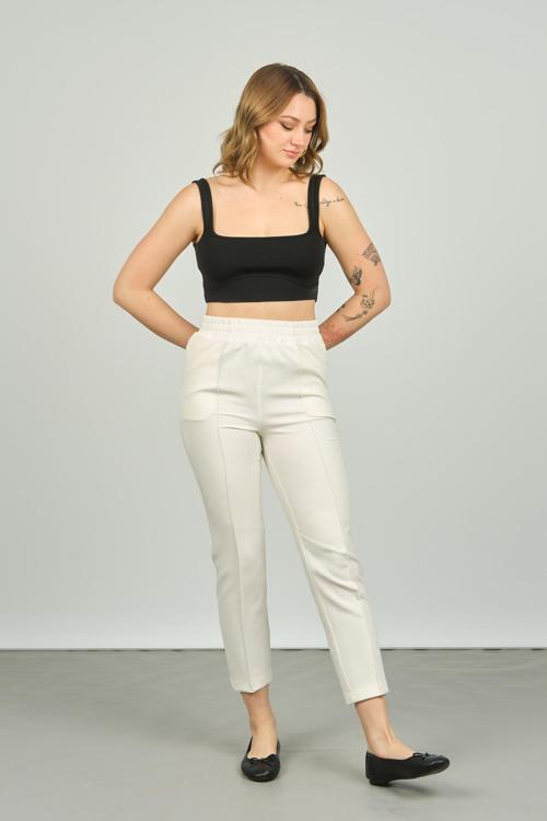 Kadın Bilek Boy Önden Çizgi Dikişli Dar Kalıp Pantolon 6000 Ekru