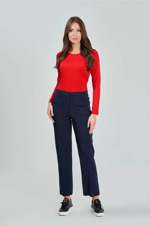 Kadın Gizli Lastik Boru Paça Gabardin Pantolon 430082 Lacivert