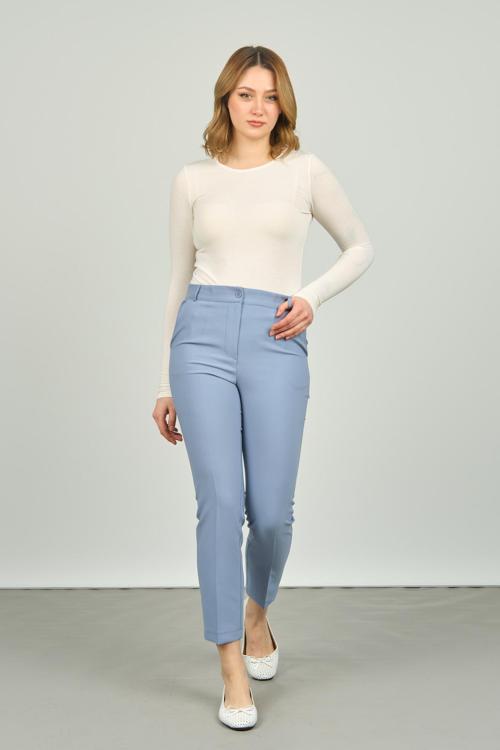Kadın Bilek Boy Çift Cep Dar Kalıp Pantolon 7001 Mavi