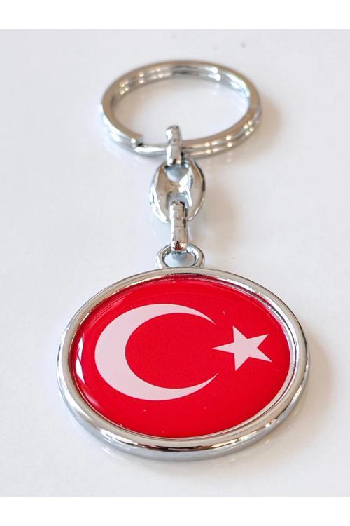 Kırmızı Türk Bayraklı Metal ve plAnahtarlık