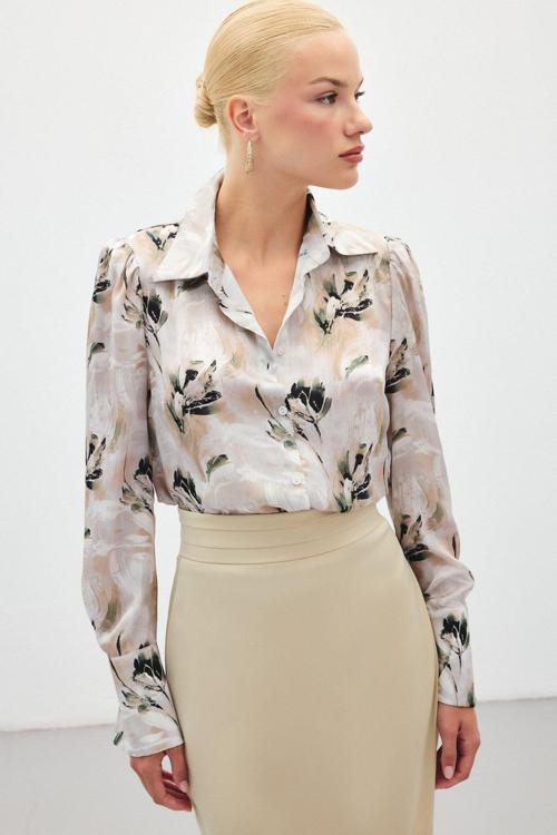 Vatkalı Desenli Gömlek - Haki