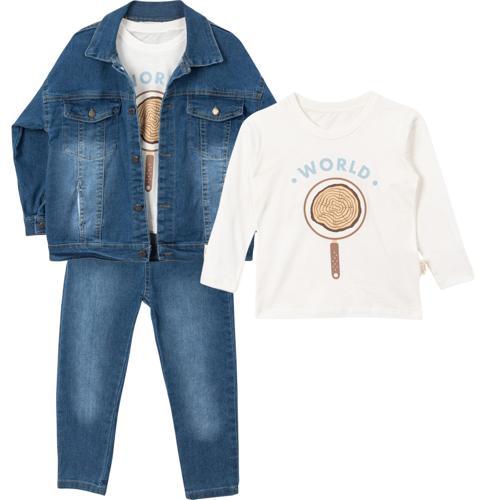 WORLD BASKILI SWEATSHIRT DENIM MONT PANTOLON TAKIM - NEC251298-Ekru-3 - 4 Yaş Ekru