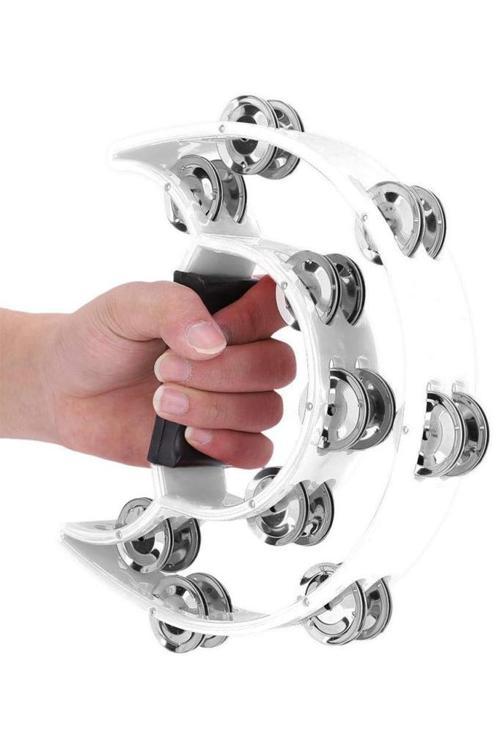 TF-26WH Çift Sıra 10 Zilli Beyaz Tef Tamburin (El Kavrama Aksamlı)