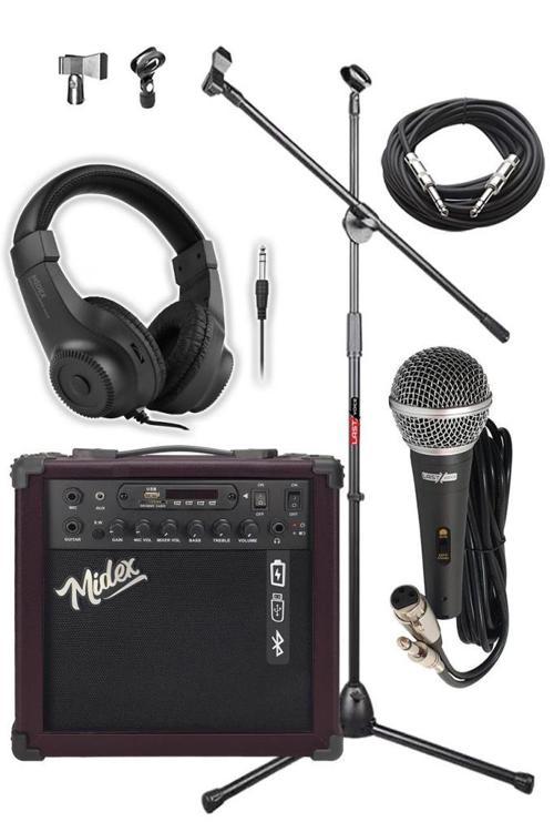 MGA-25BN-PAK Elektro Gitar Amfisi 25 Watt USB Bluetooth ve Şarjlı (Amfi Mikrofon Stand Kulaklık Jack Kablo)