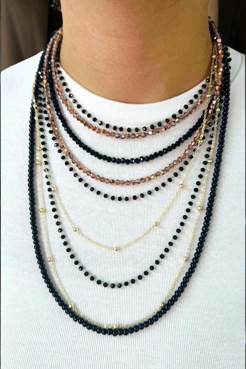 KRİSTAL ZİNCİR ÇOKLU BONCUK TARZ KOLYE