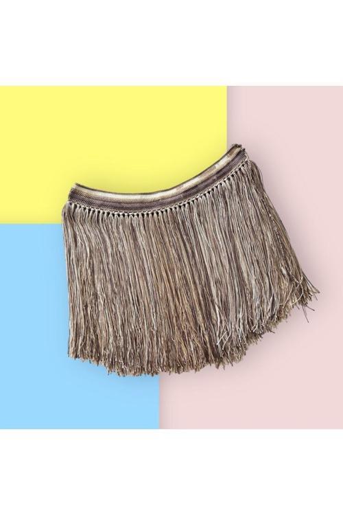 Püsküllü Tığ Örme Bej Pareo Etek