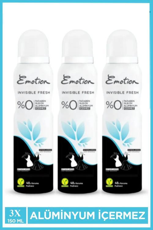3 Adet Emotion Invisible Fresh Black & White Kadın Deodorant 150ml Vegan, Leke Bırakmaz