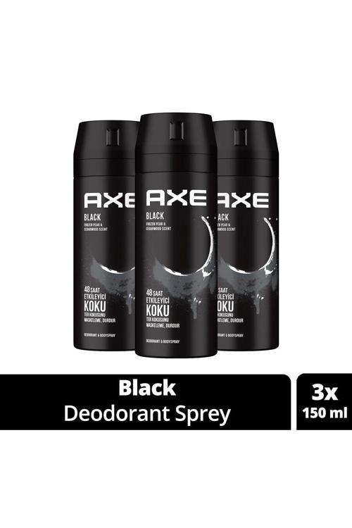 3 Adet Axe Erkek Deodorant & Bodyspray Black 48 Saat Etkileyici Koku Vücut Spreyi 150 ml
